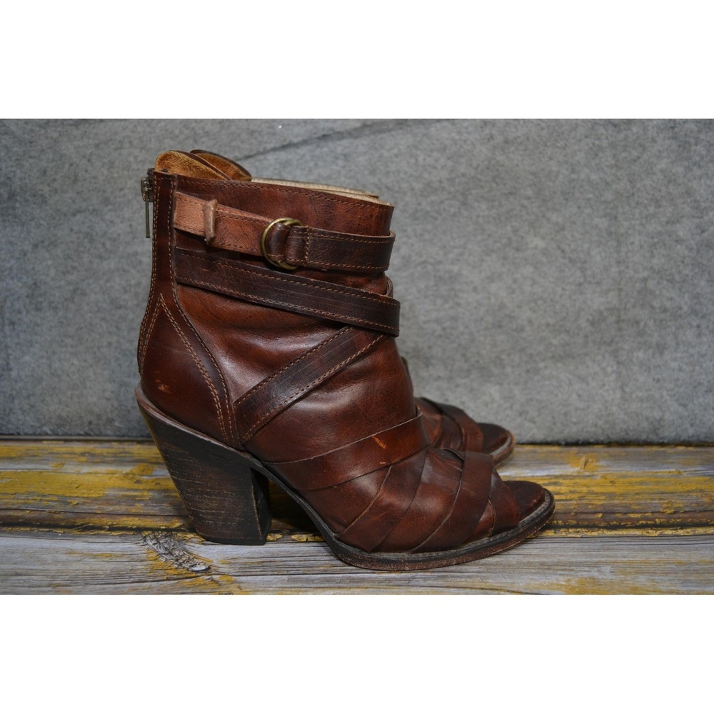 Freebird Joker Boots Womens 9 Brown Leather Open Toe Ankle Western Booties